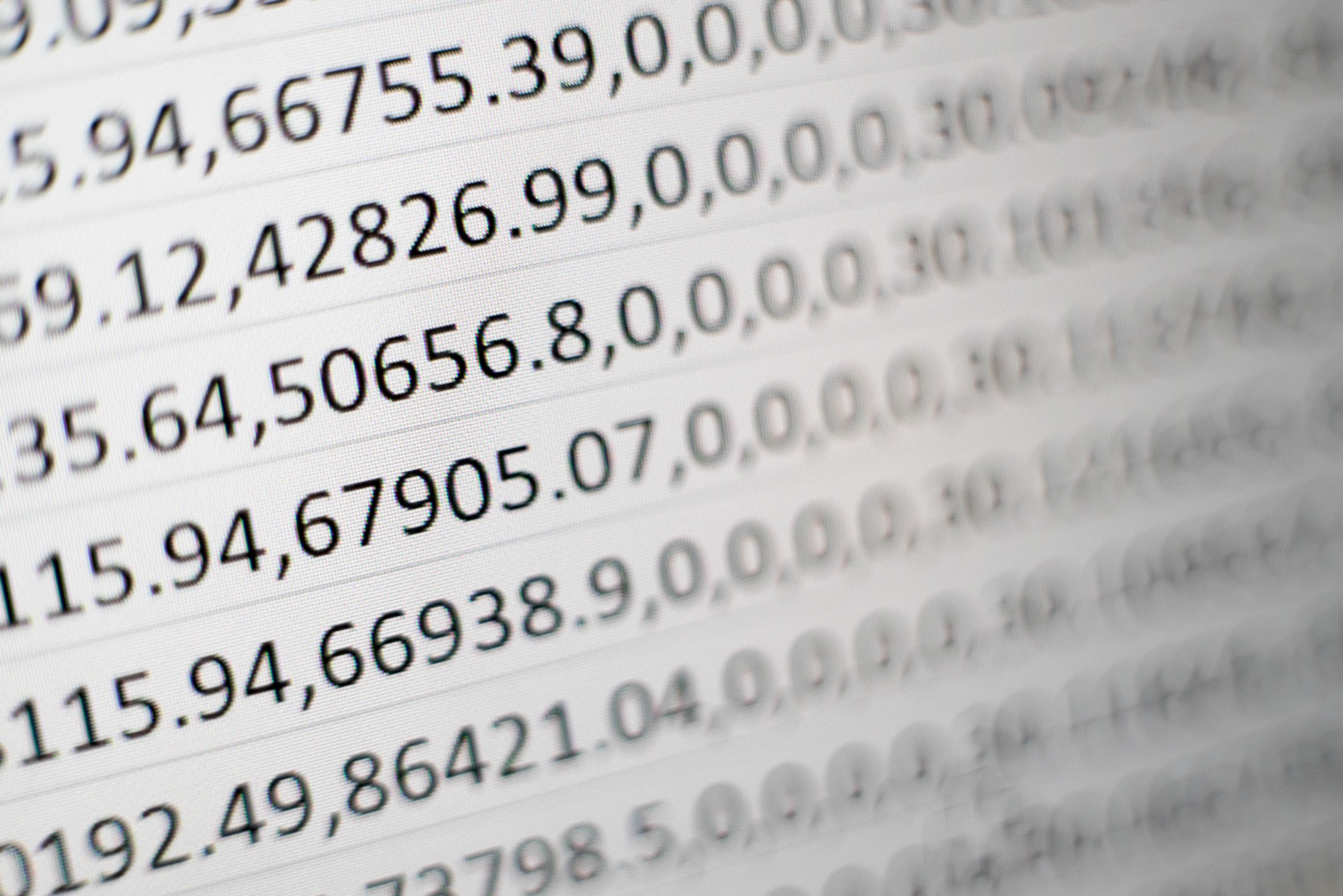 spreadsheet of numbers